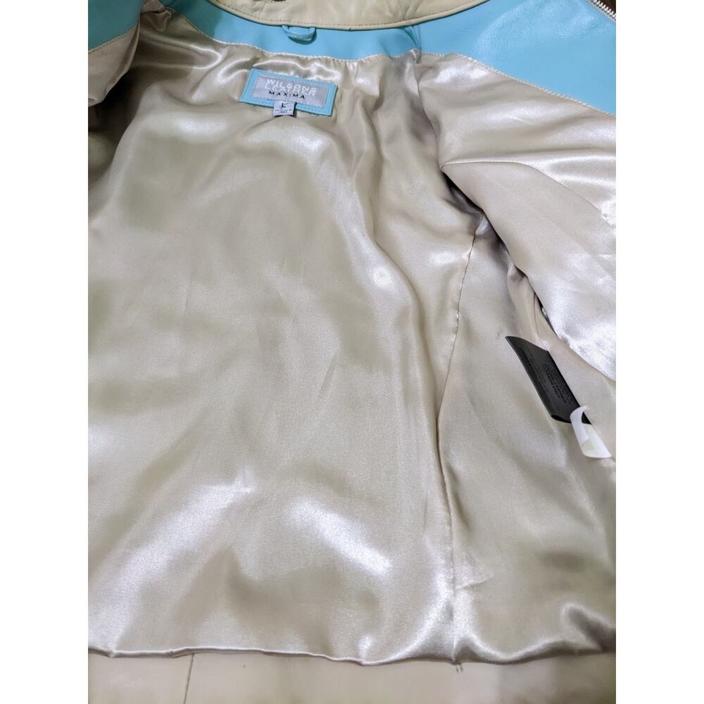 Wilson's RARE Vintage Aqua Leather Maxima Star Distressed Jacket Size L Large - Picture 8 of 11